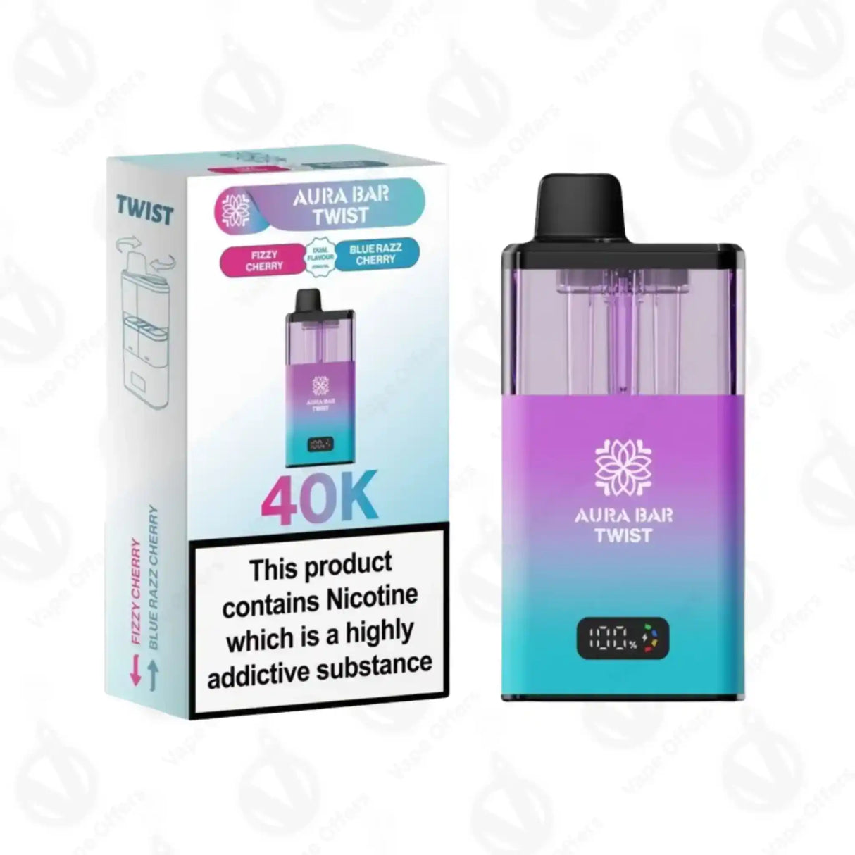 Aura Bar Twist 40K Puffs Fizzy Cherry and Blue Razz Cherry Prefilled Vape Kit
