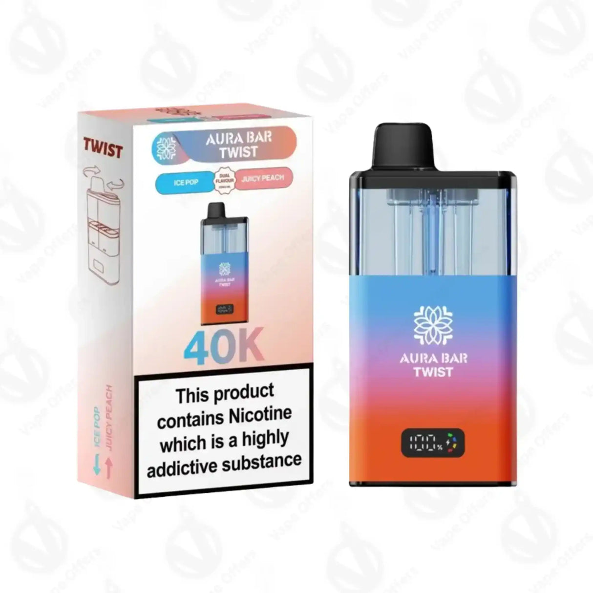 Aura Bar Twist 40K Puffs Ice Pop and Juicy Peach Prefilled Vape Kit