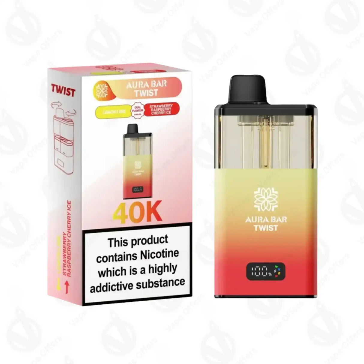 Aura Bar Twist 40K Puffs Lemon Lime and Strawberry Raspberry Cherry Ice Prefilled Vape Kit