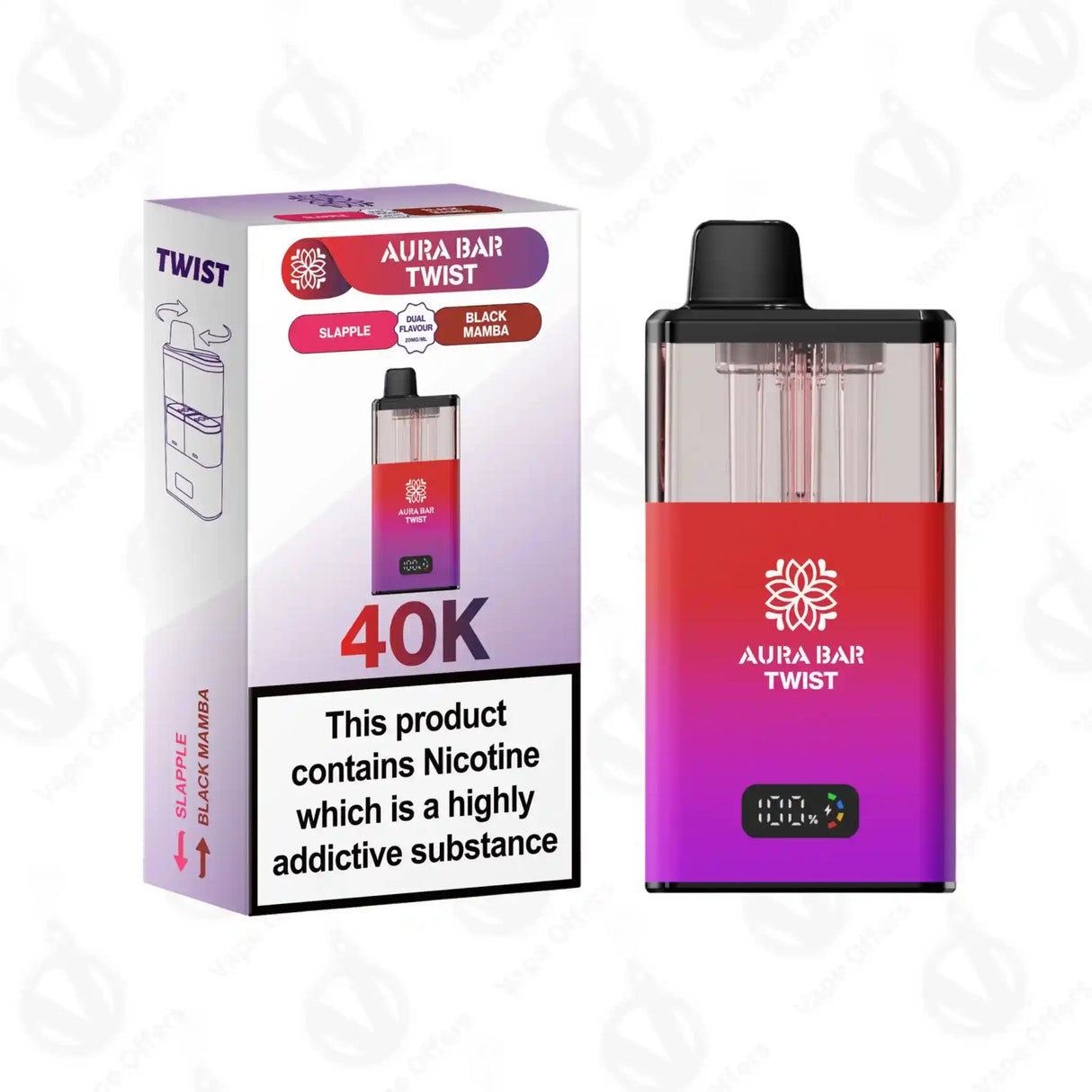 Aura Bar Twist 40K Puffs Slapple and Black Mamba Prefilled Vape Kit