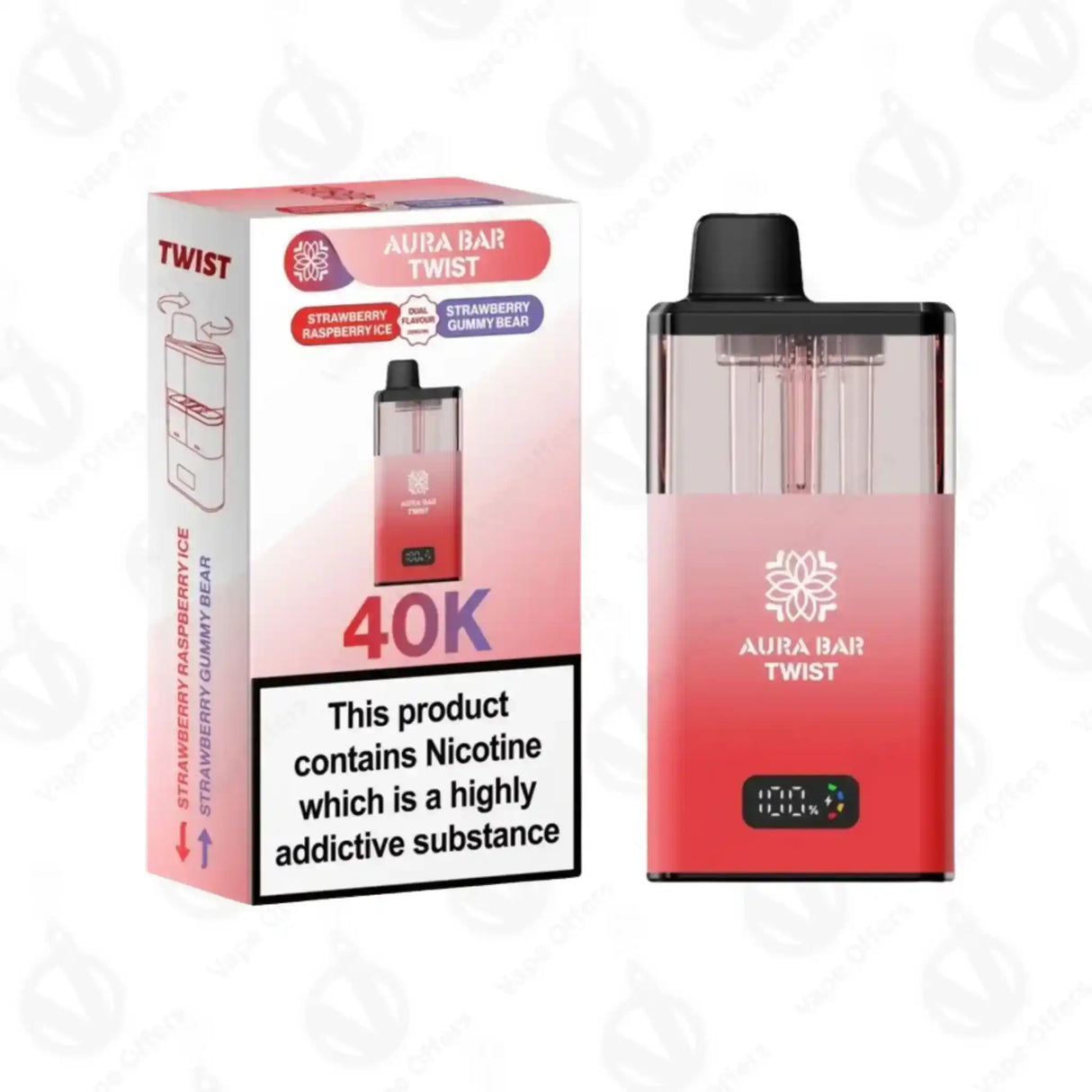 Aura Bar Twist 40K Puffs Strawberry Raspberry Ice and Strawberry Gummy Bear Prefilled Vape Kit