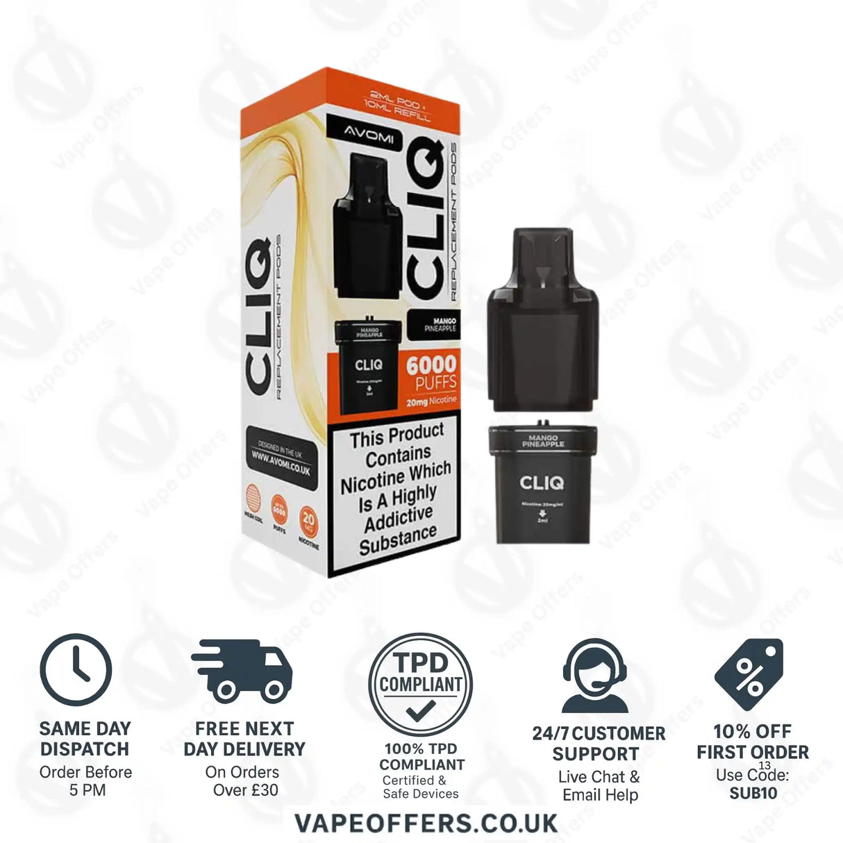 Avomi CLIQ Prefilled Pods + Refill Container Mango Pineapple
