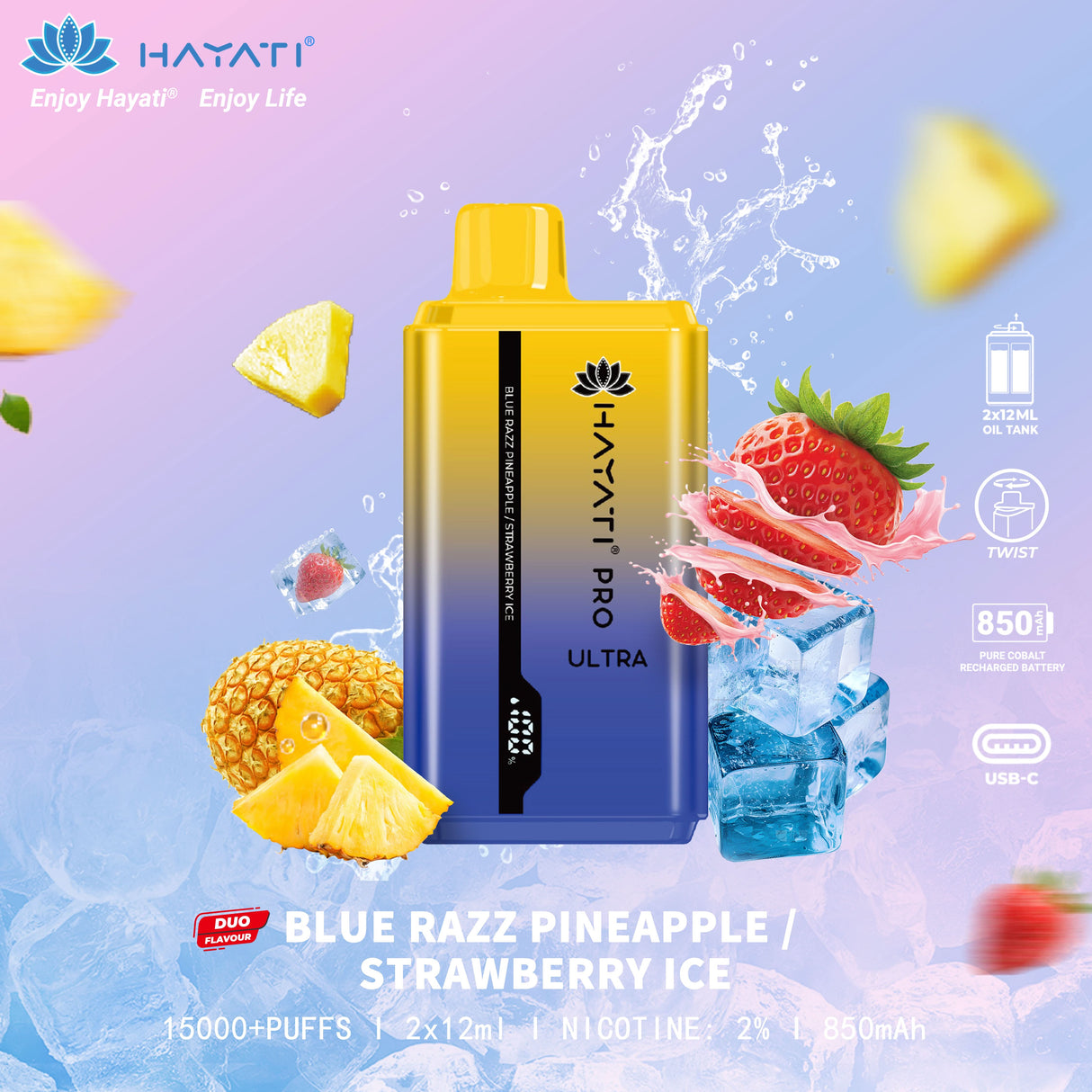 Blue Razz Pineapple / Strawberry Ice - Hayati Pro Ultra 15000 Puffs