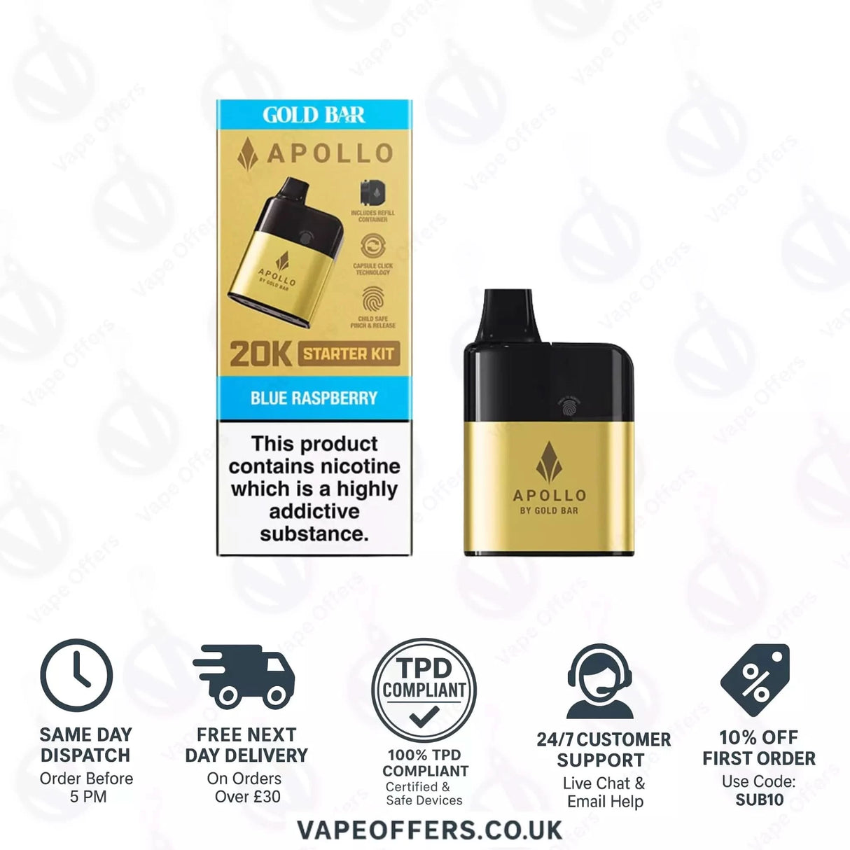 Blue Raspberry Gold Bar Apollo 20K Puffs Pod Vape Kit