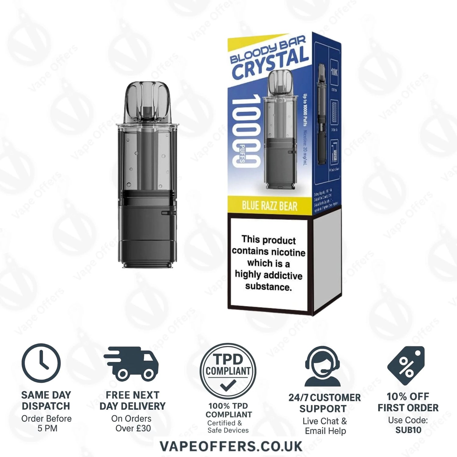 Blue Razz Bear Bloody Bar Crystal 10K Prefilled Pod