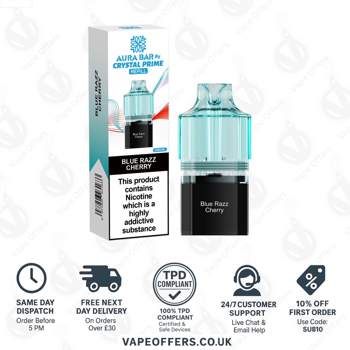 Blue Razz Berry Crystal Prime Aura Bar 10k Pod