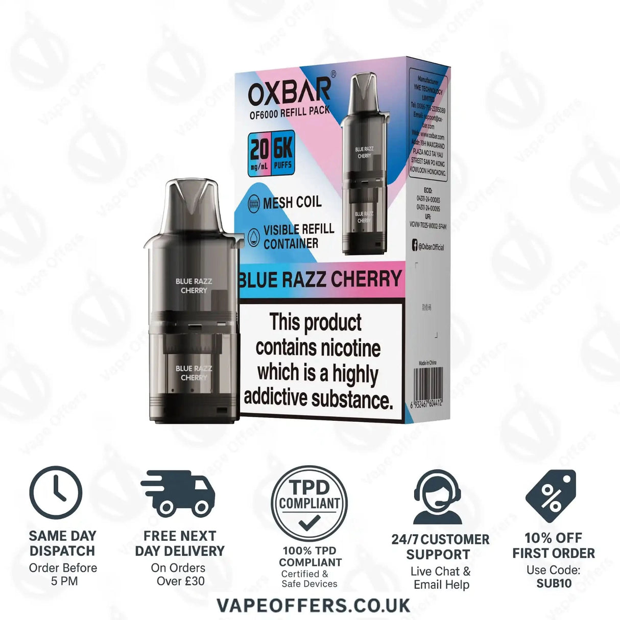 Blue Razz Cherry OXBAR OF 6000 Prefilled Pod