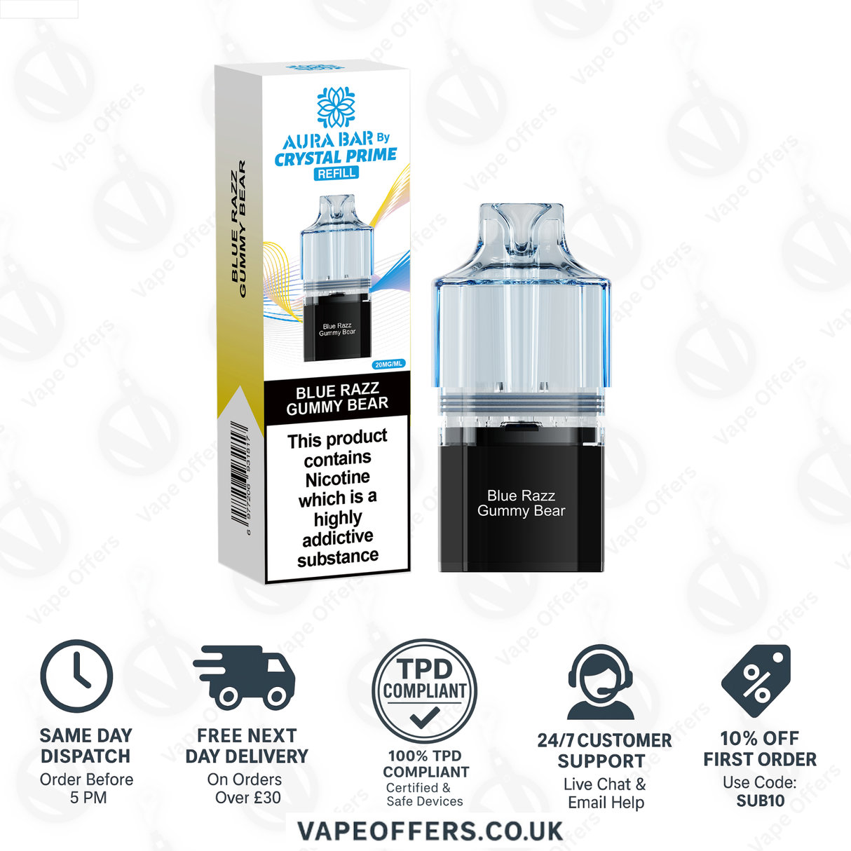 Blue Razz Gummy Bear Crystal Prime Aura Bar 10k Pod