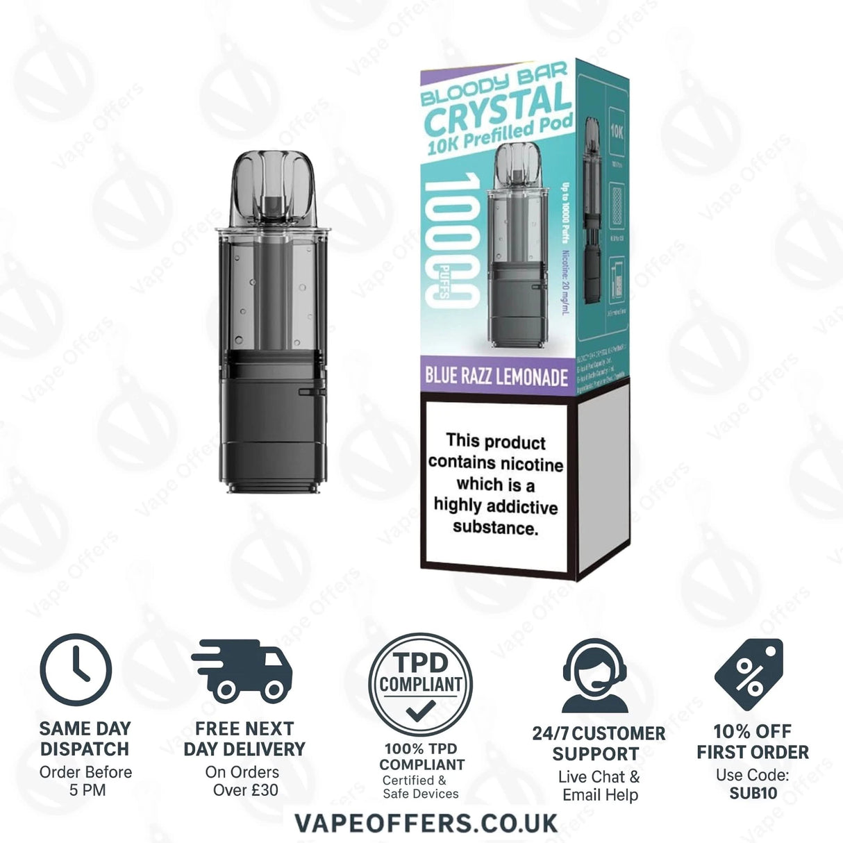 Blue Razz Lemonade Bloody Bar Crystal 10K Prefilled Pod