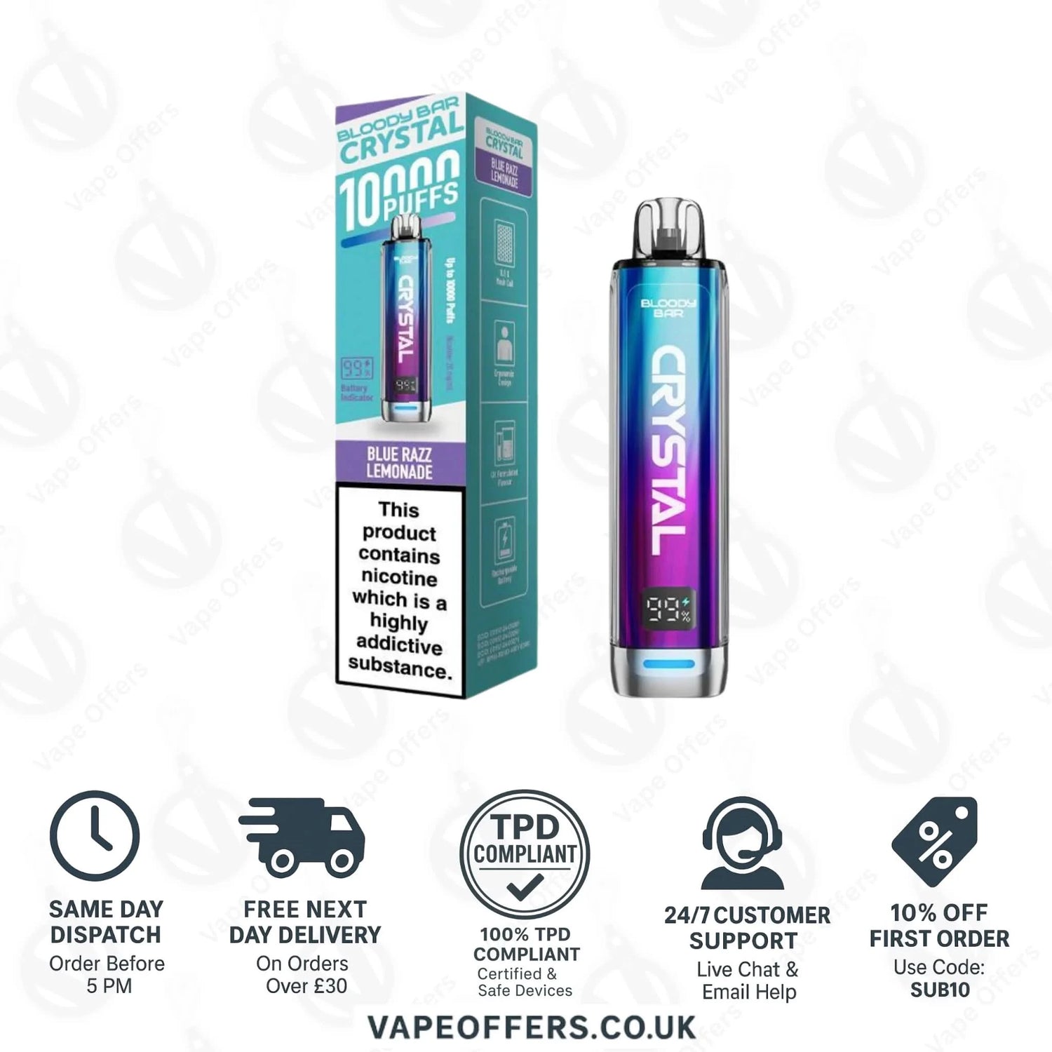 Blue Razz Lemonade Bloody Bar Crystal 10K Prefilled Pod Kit