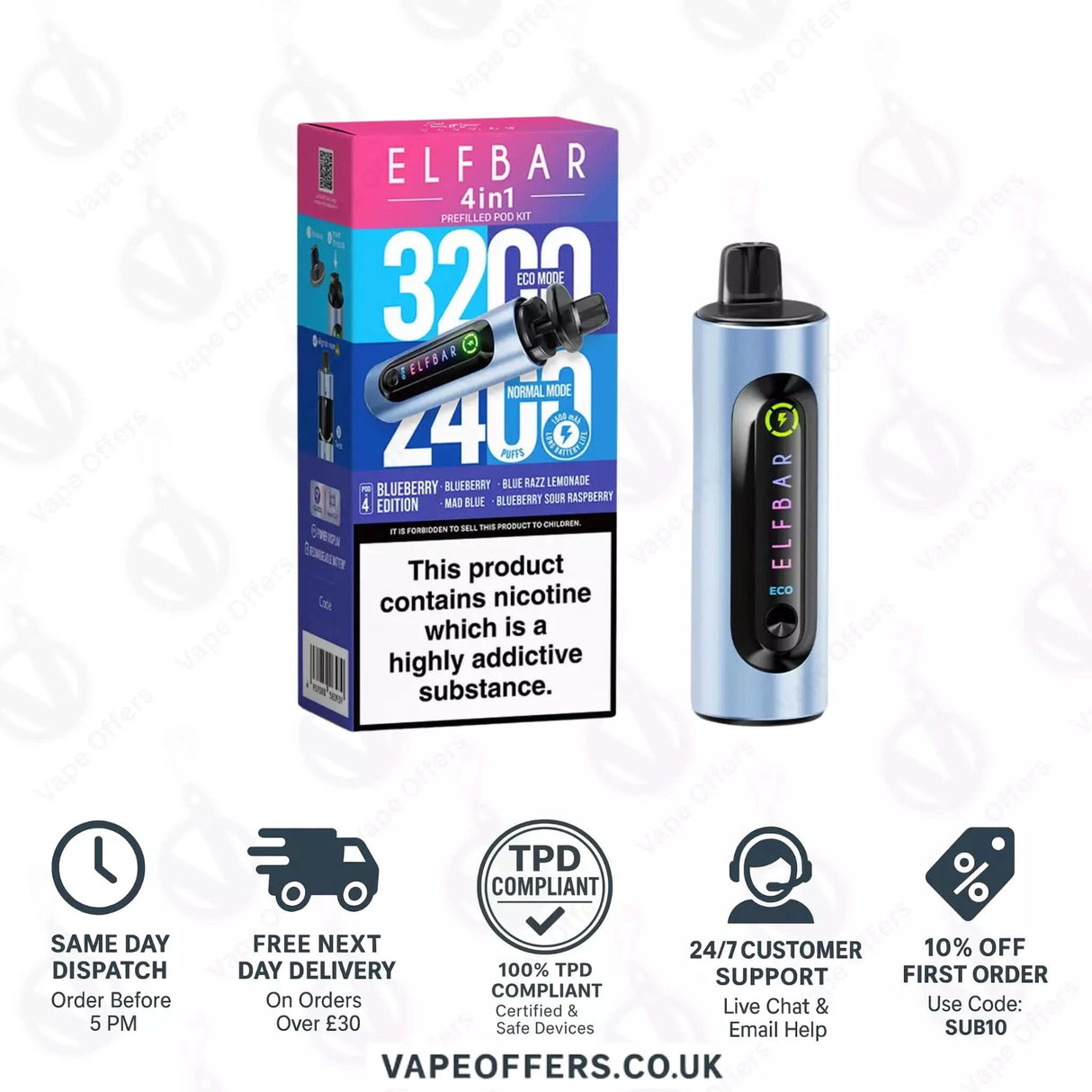 Blueberry Edition Elf Bar 4 in 1 3200 Puffs Prefilled Pod Kit