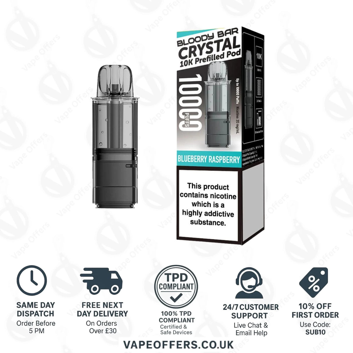 Blueberry Raspberry Bloody Bar Crystal 10K Prefilled Pod