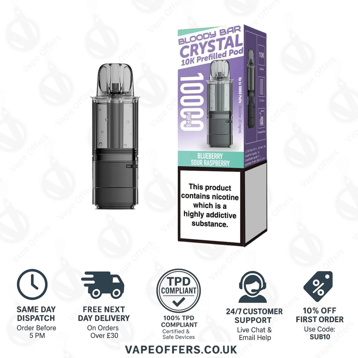 Blueberry Sour Raspberry Bloody Bar Crystal 10K Prefilled Pod