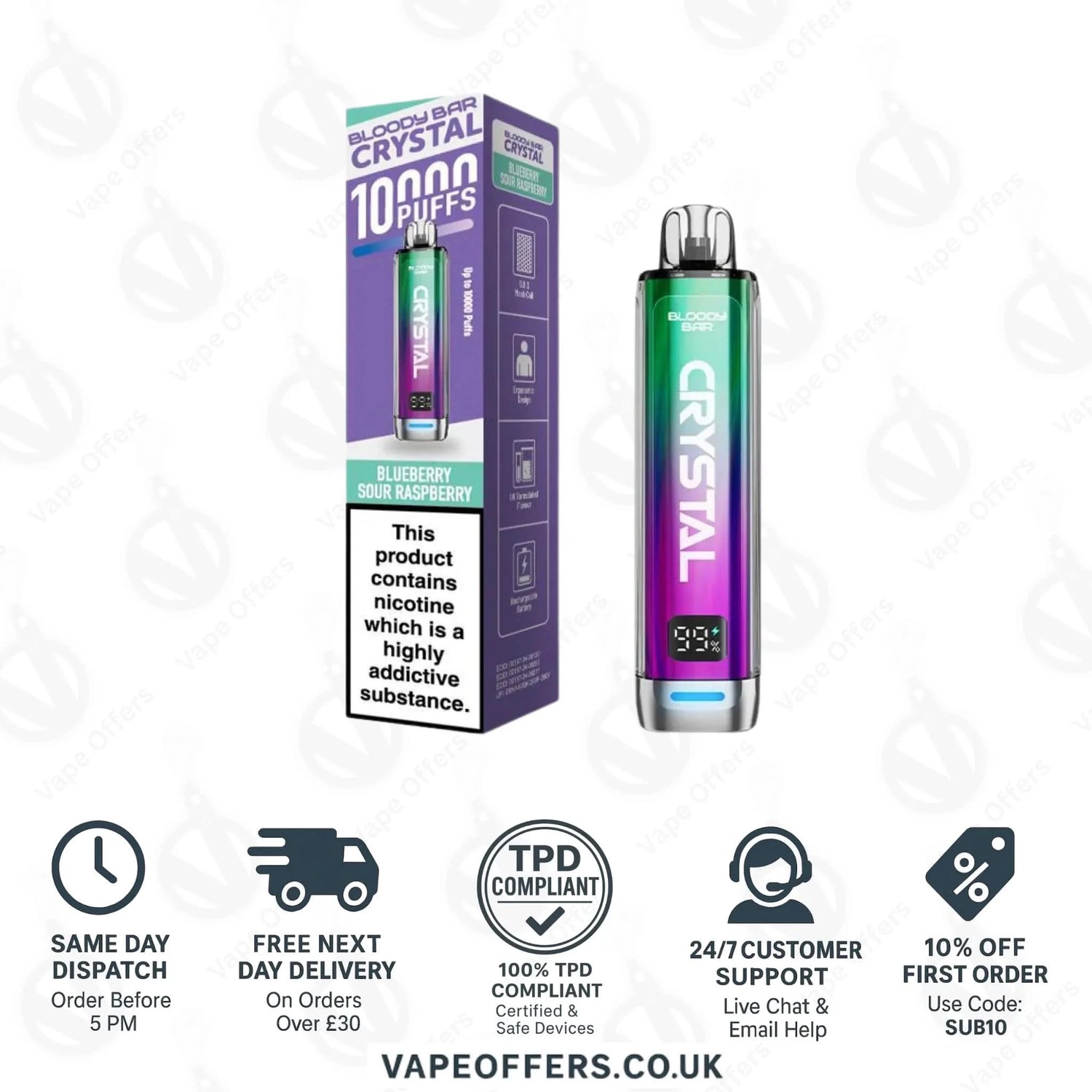 Blueberry Sour Raspberry Bloody Bar Crystal 10K Prefilled Pod Kit