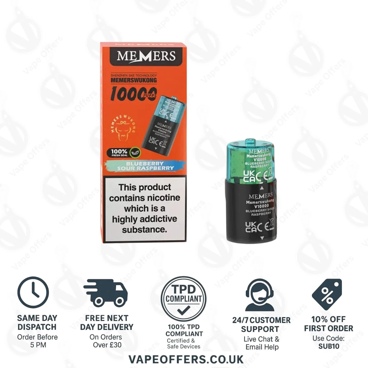 Blueberry Sour Raspberry SKE Memers WuKong V10K Puffs Vape Pod