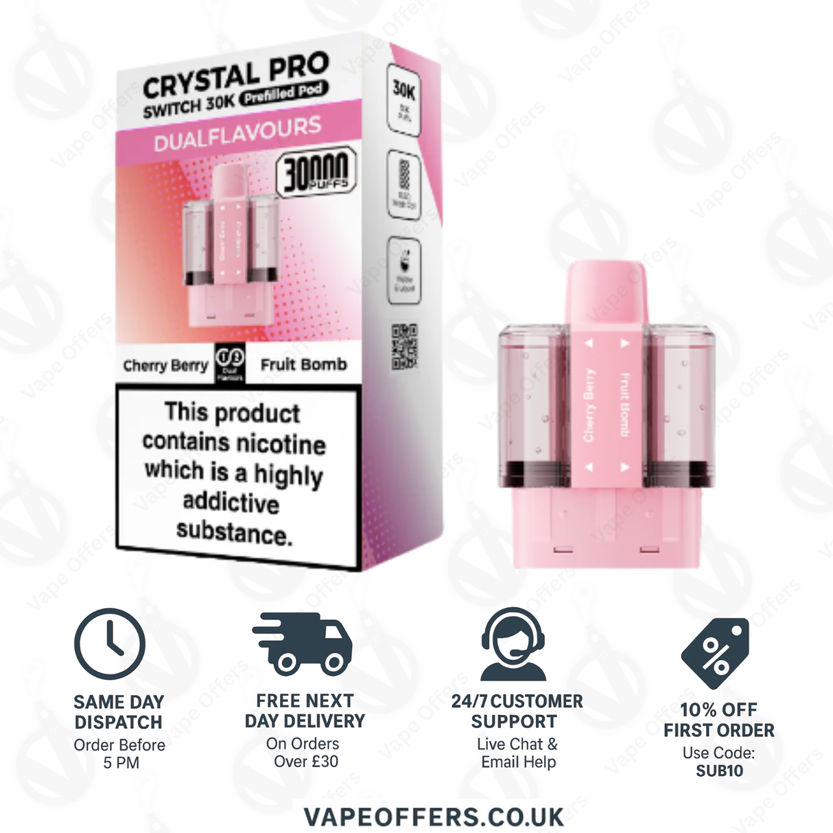 Crystal Pro Switch 30k Prefilled | Replacement Pods | 5 for £35
