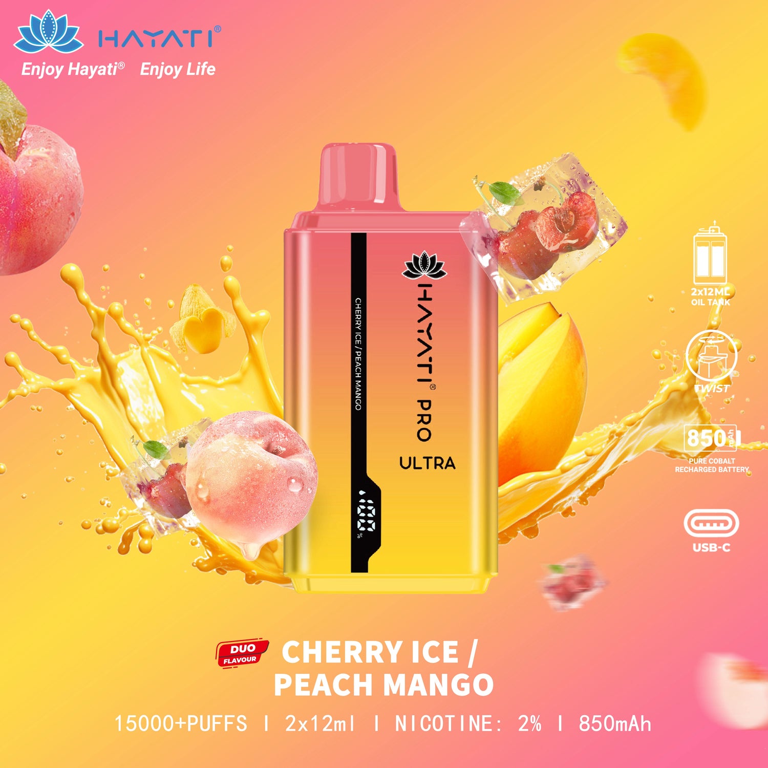 Cherry Ice / Peach Mango - Hayati Pro Ultra 15000 Puffs