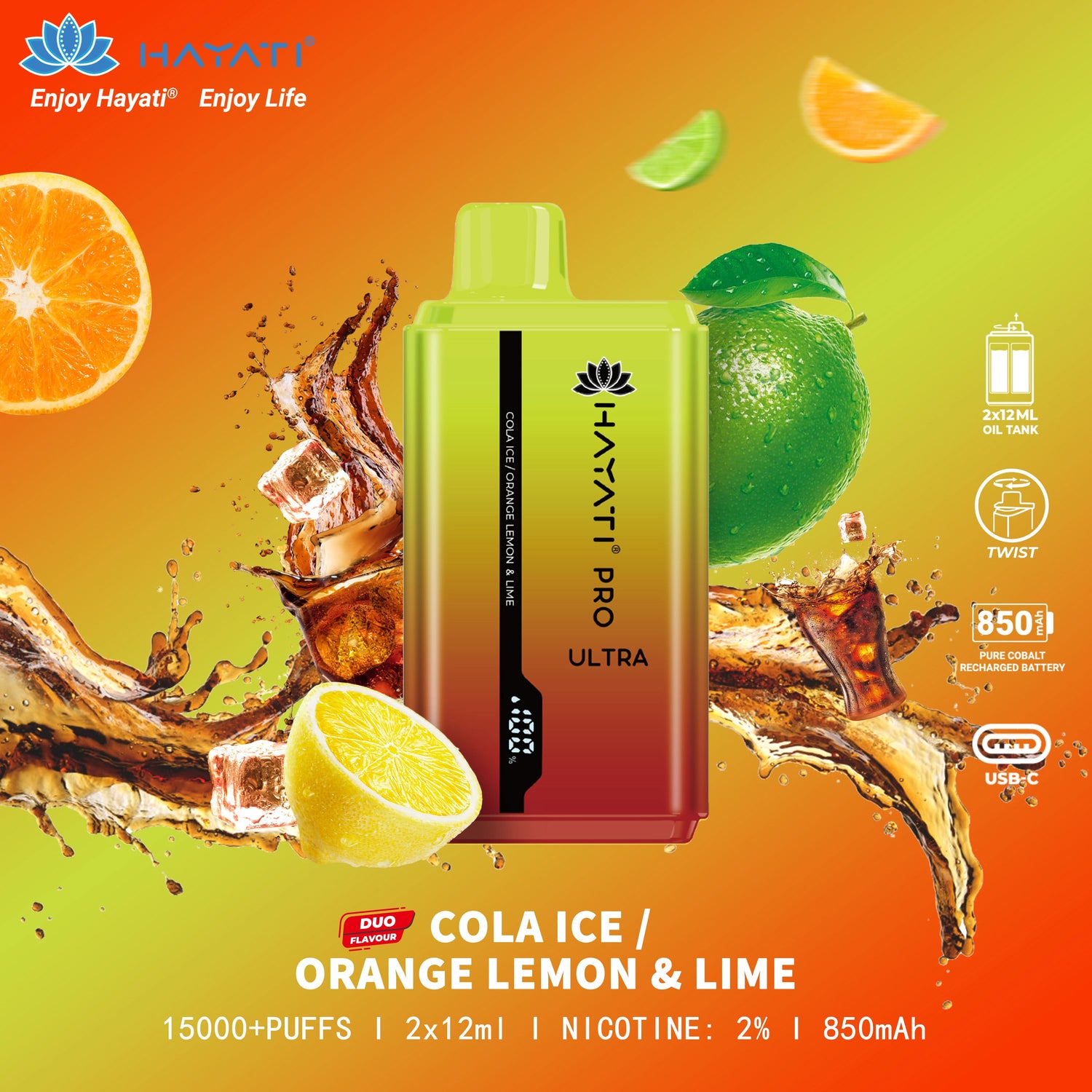 Cola Ice / Orange Lemon & Lime - Hayati Pro Ultra 15000 Puffs