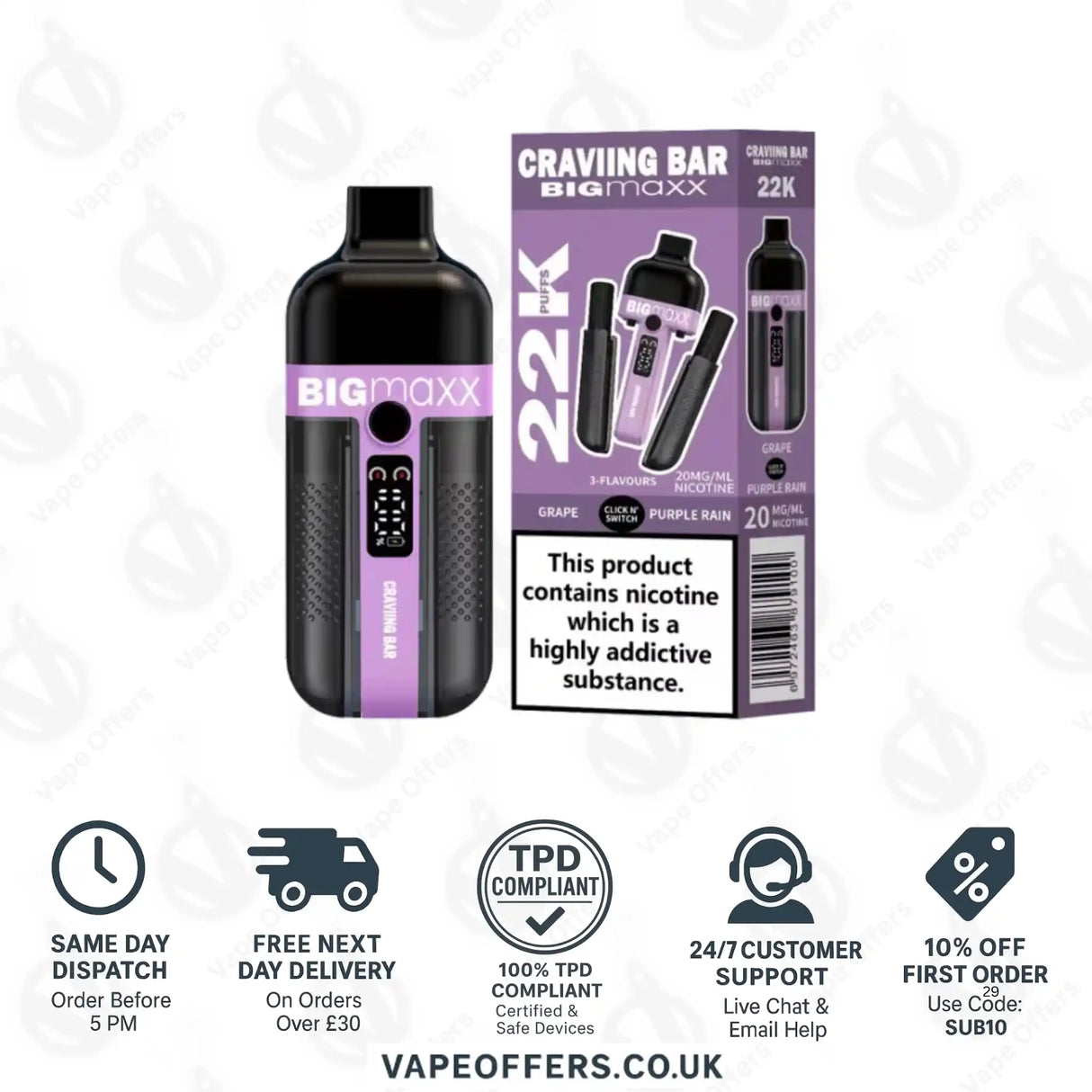 Craving Bar Big Maxx 22k Prefilled Vape kit Grape and Purple Rain