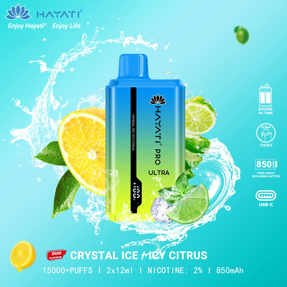 Crystal Ice / Icy Citrus - Hayati Pro Ultra 15000 Puffs Vape