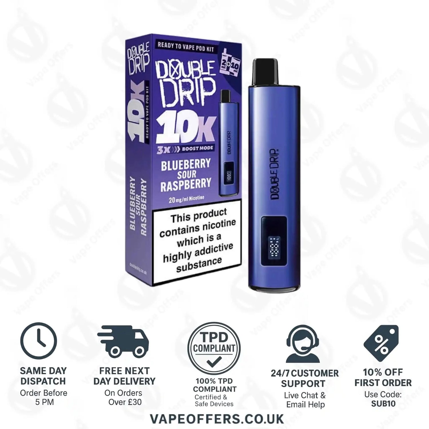 Double Drip 10K Prefilled Pod Kit Blueberry Sour Raspberry