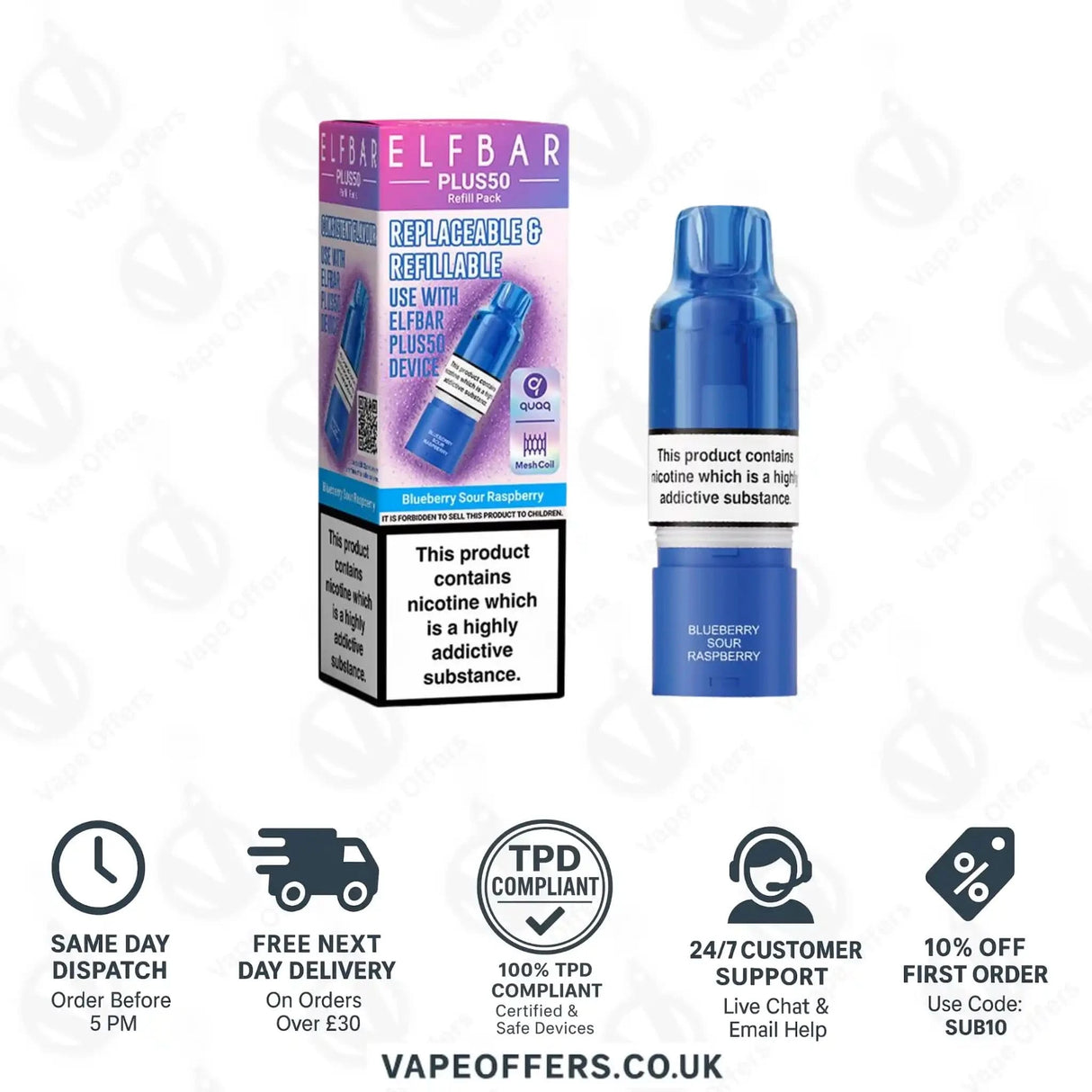 ELFBAR Plus 50 Prefilled Pods Blueberry Sour Raspberry