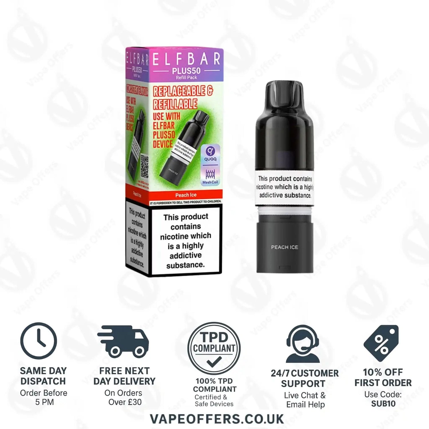 ELFBAR Plus 50 Prefilled Pods Peach Ice