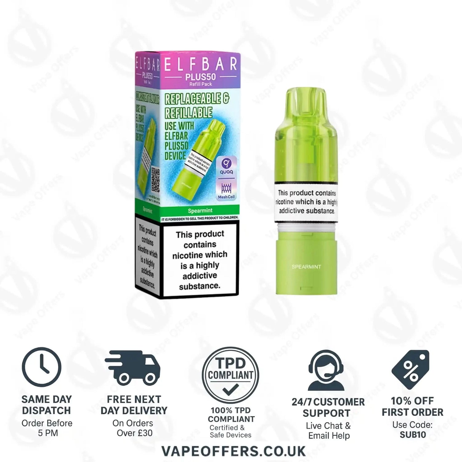 ELFBAR Plus 50 Prefilled Pods Spearmint