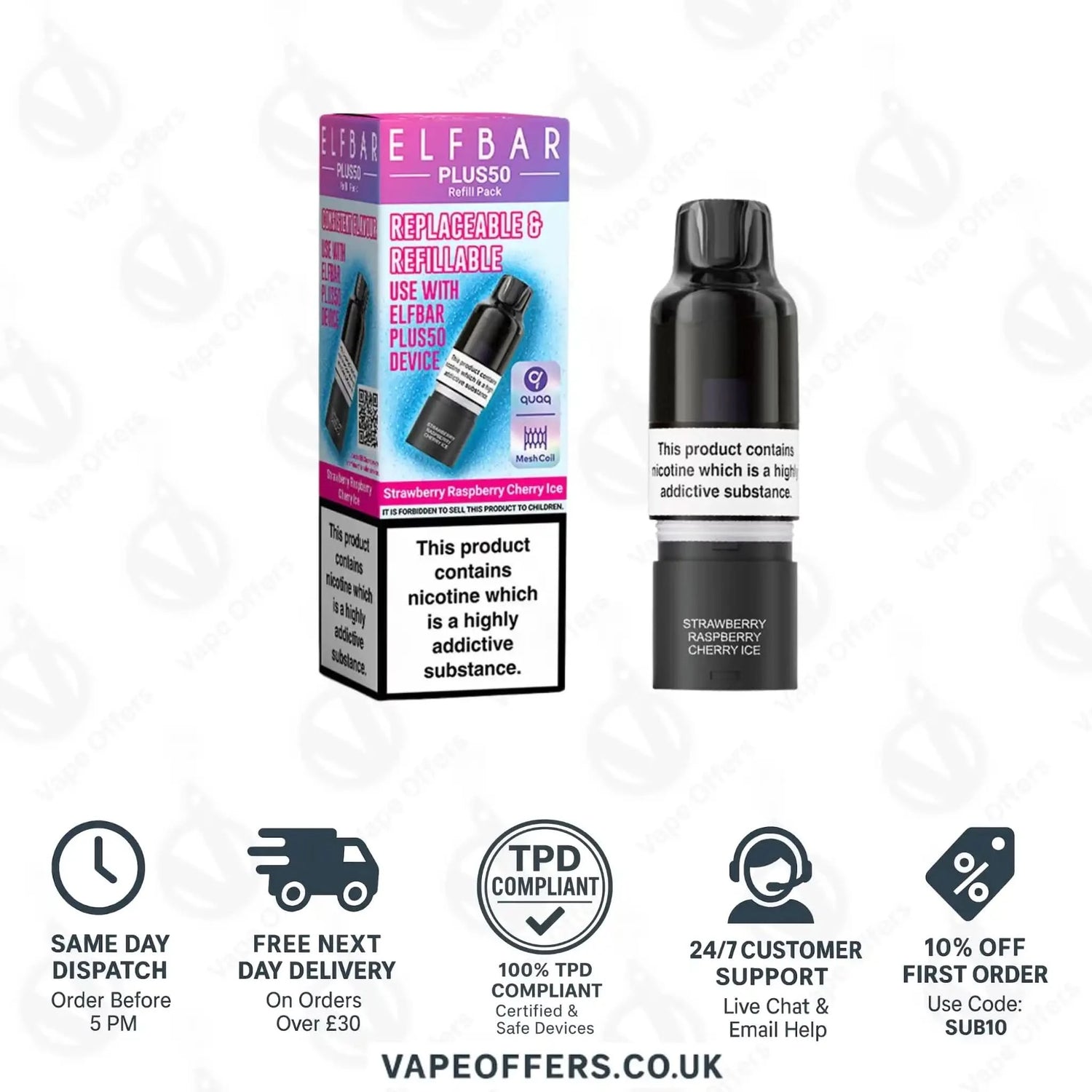 ELFBAR Plus 50 Prefilled Pods Strawberry Raspberry Cherry Ice