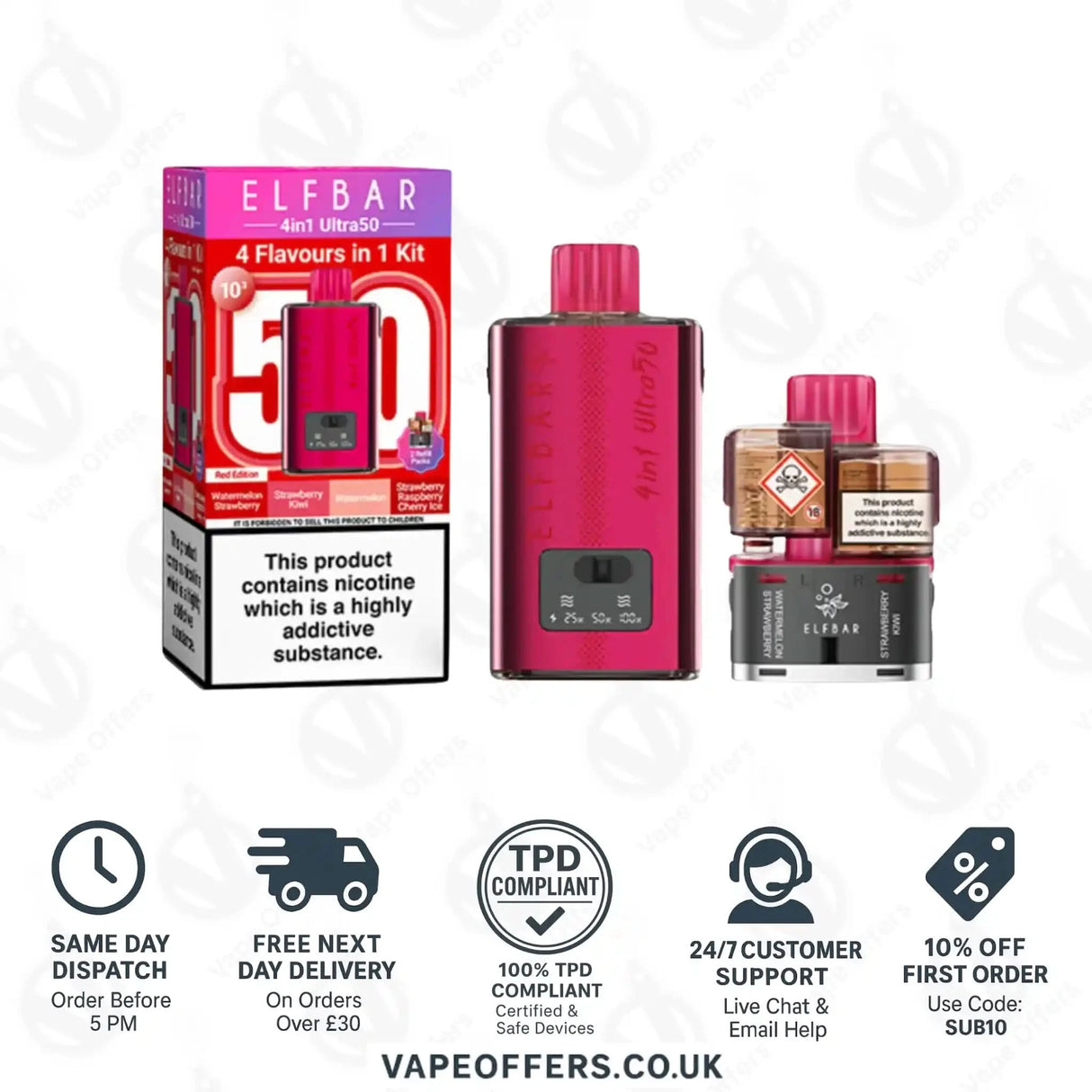 Elf Bar 4-in-1 Ultra 50 Prefilled Pod Kit Red Edition