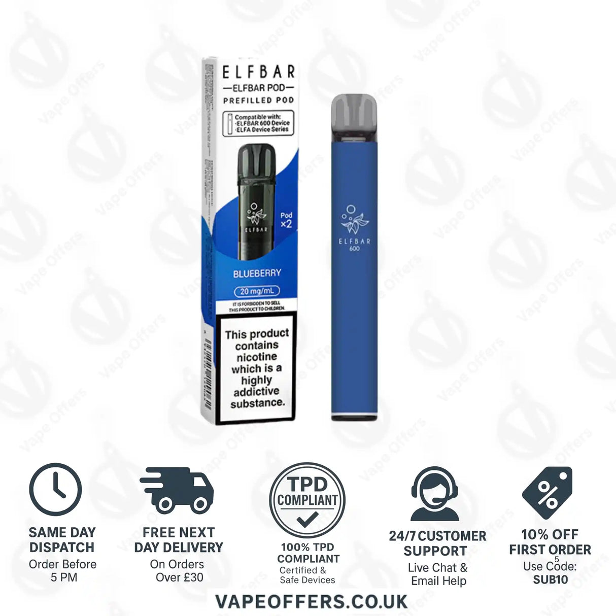 Elf Bar 600 Prefilled Pod Vape Kit Blueberry