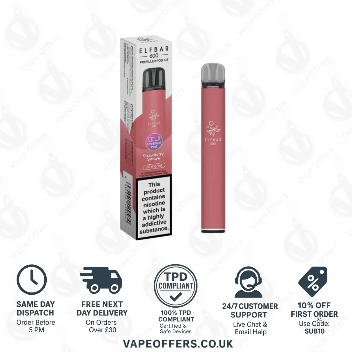 Elf Bar 600 Prefilled Pod Vape Kit Strawberry Snnoow