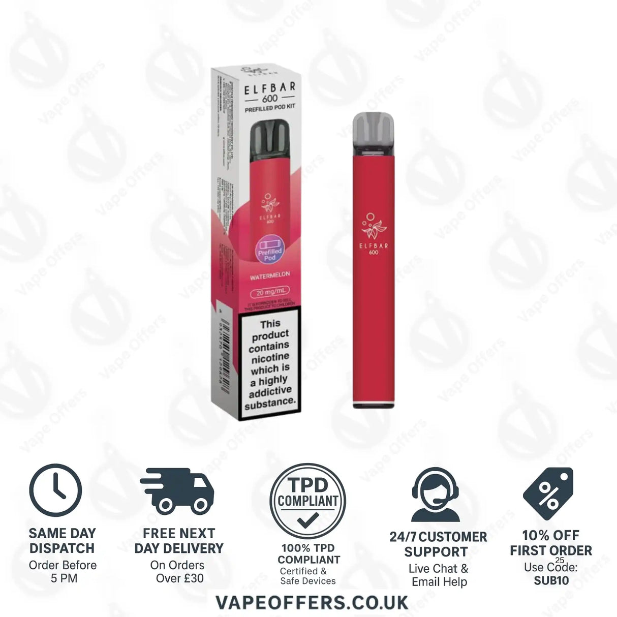 Elf Bar 600 Prefilled Pod Vape Kit Watermelon