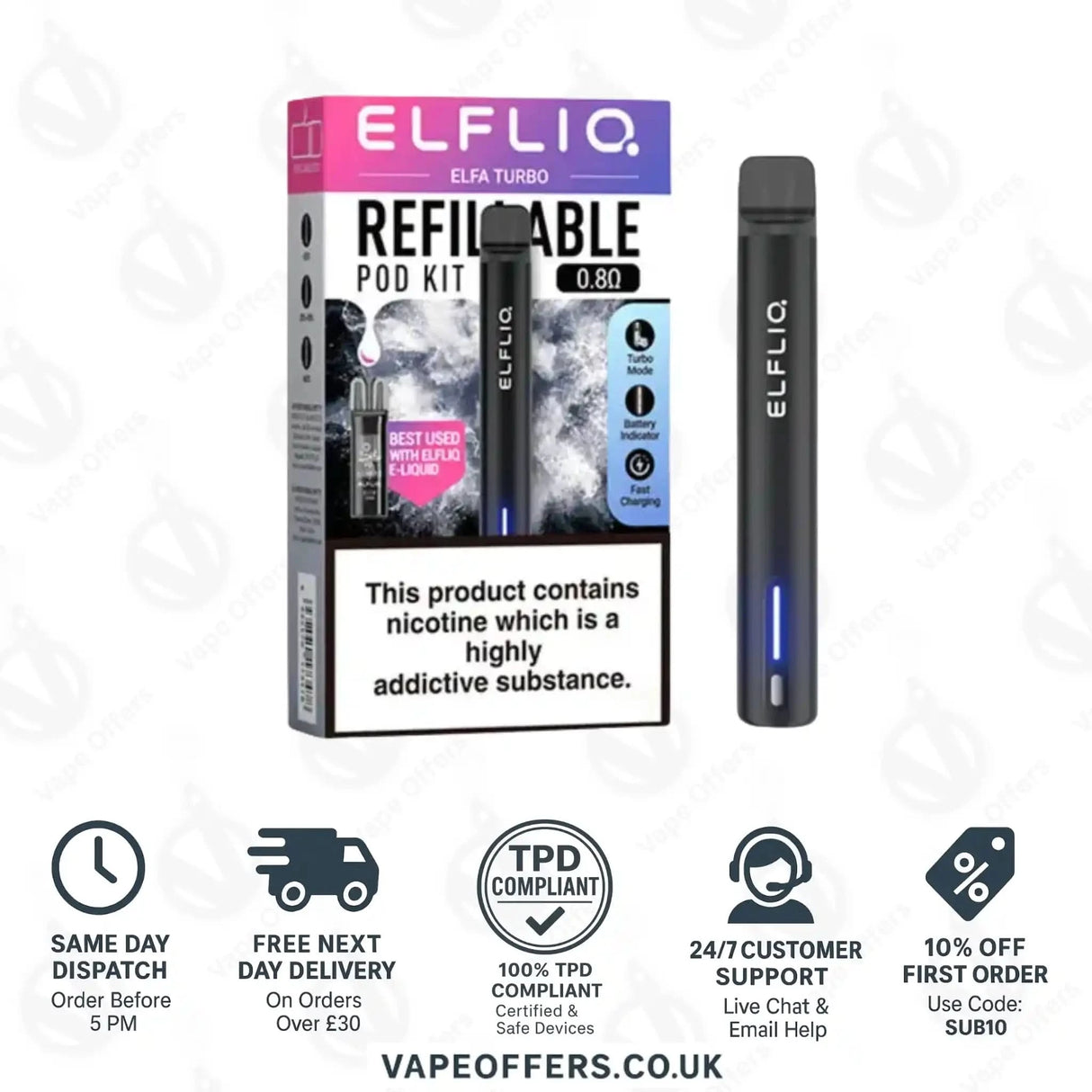 Elfa Turbo Refillable Vape Pod Kit Black Knight
