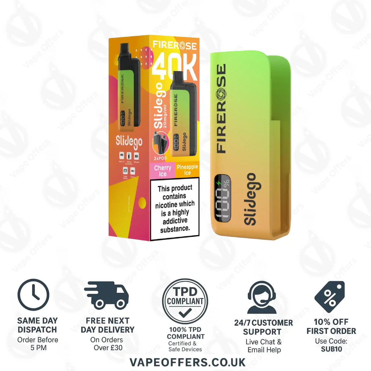 Firerose SlideGo 40K Cherry Ice and Pineapple Ice Prefilled Pod Kit