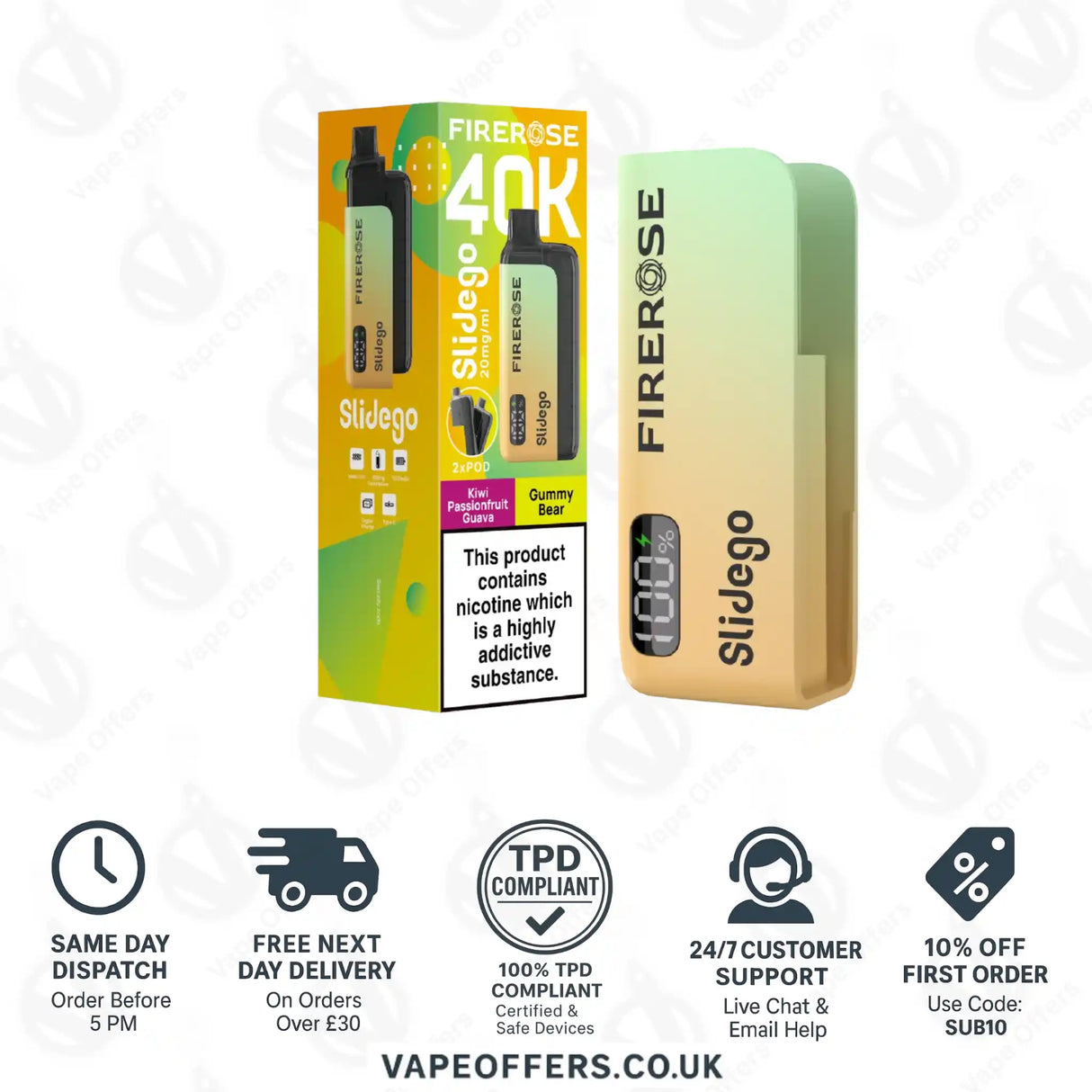 Firerose SlideGo 40K Kiwi Passionfruit Guava and Gummy Bear Prefilled Pod Kit