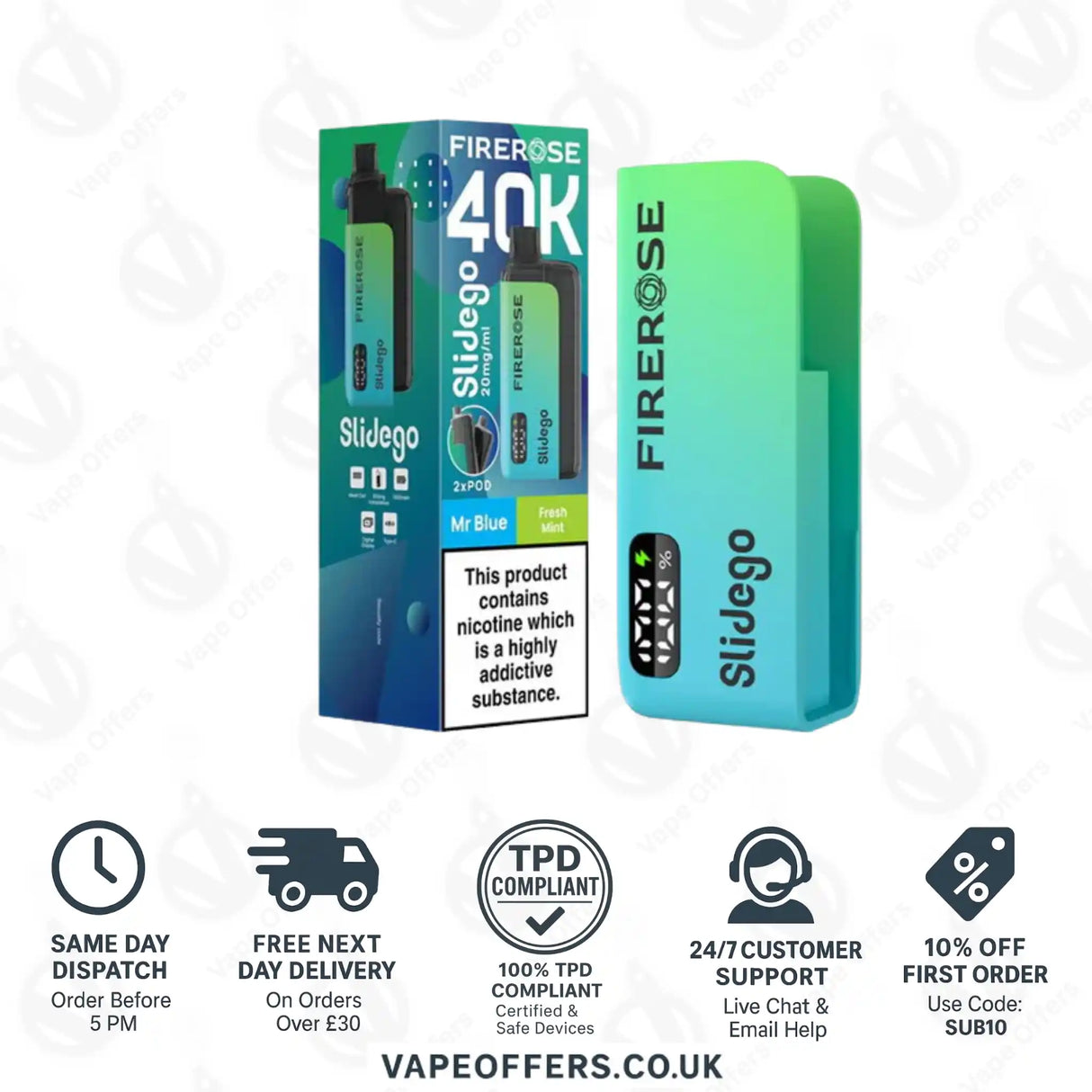 Firerose SlideGo 40K Mr Blue and Fresh Mint Prefilled Pod Kit