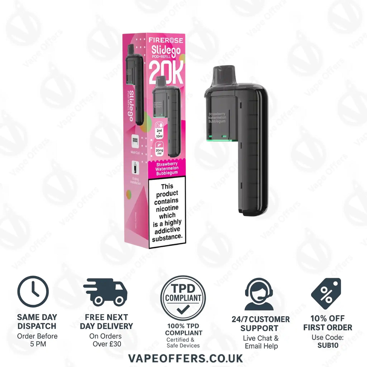 Firerose SlideGo 40K Strawberry Watermelon Bubblegum Prefilled Pod