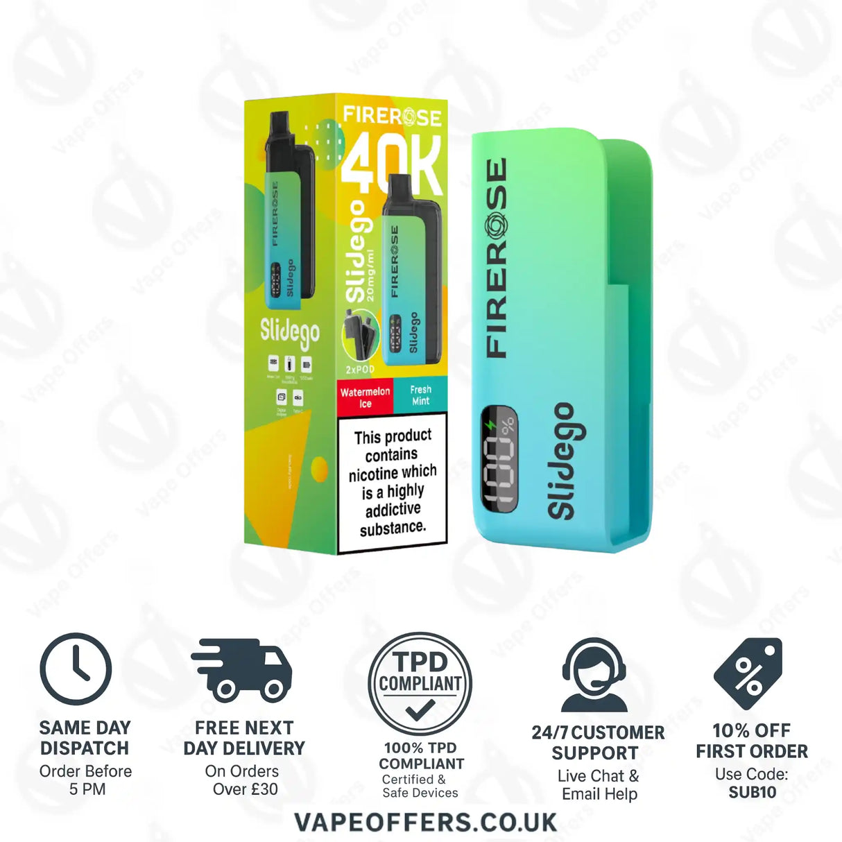 Firerose SlideGo 40K Watermelon Ice and Fresh Mint Prefilled Pod Kit