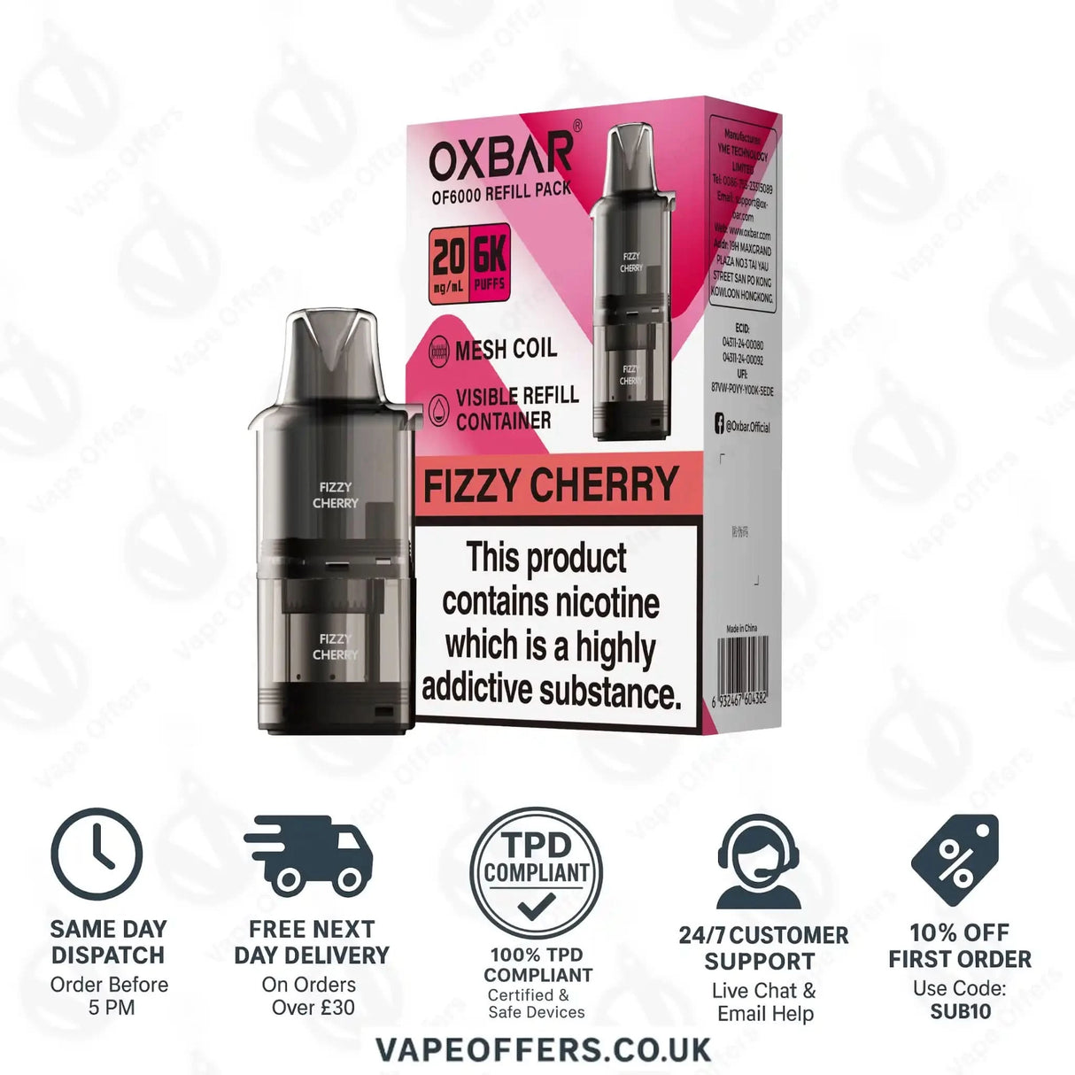 Fizzy Cherry OXBAR OF 6000 Prefilled Pod