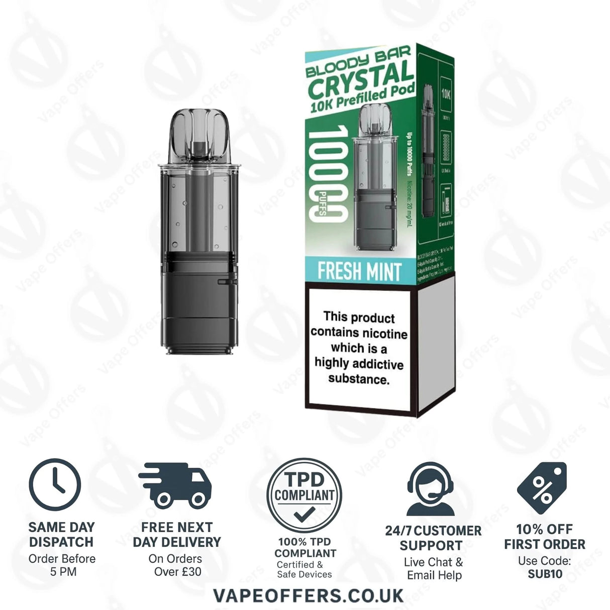 Fresh Mint Bloody Bar Crystal 10K Prefilled Pod