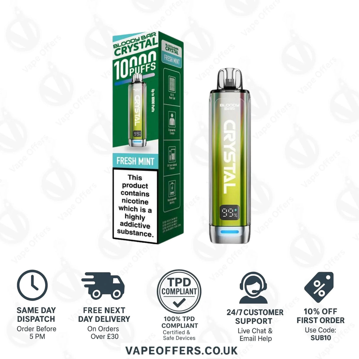 Fresh Mint Bloody Bar Crystal 10K Prefilled Pod Kit