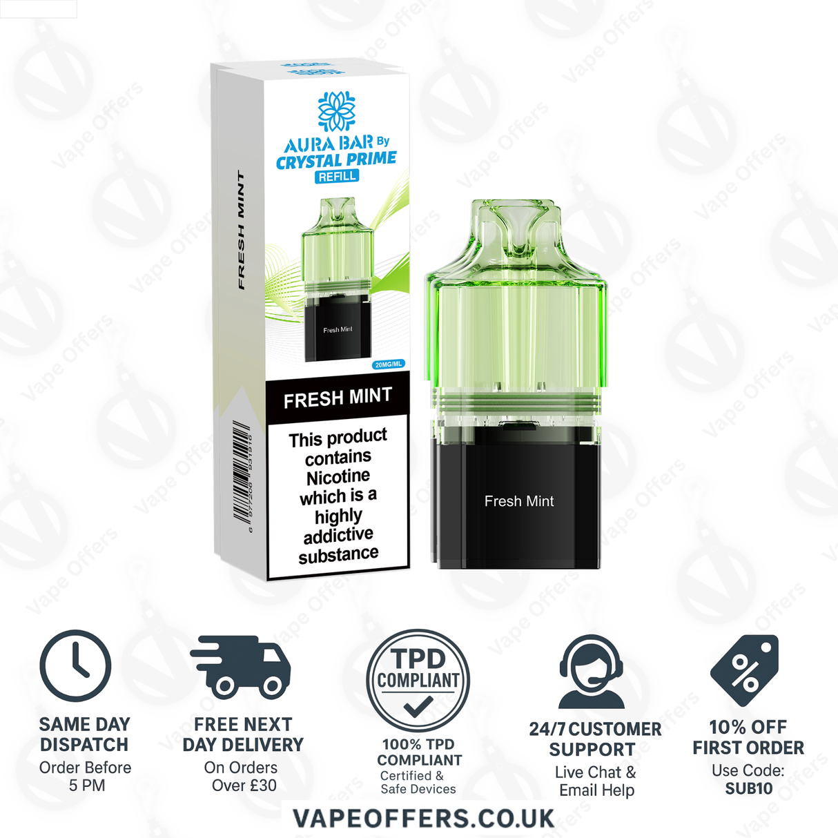 Fresh Mint Crystal Prime Aura Bar 10k Pod