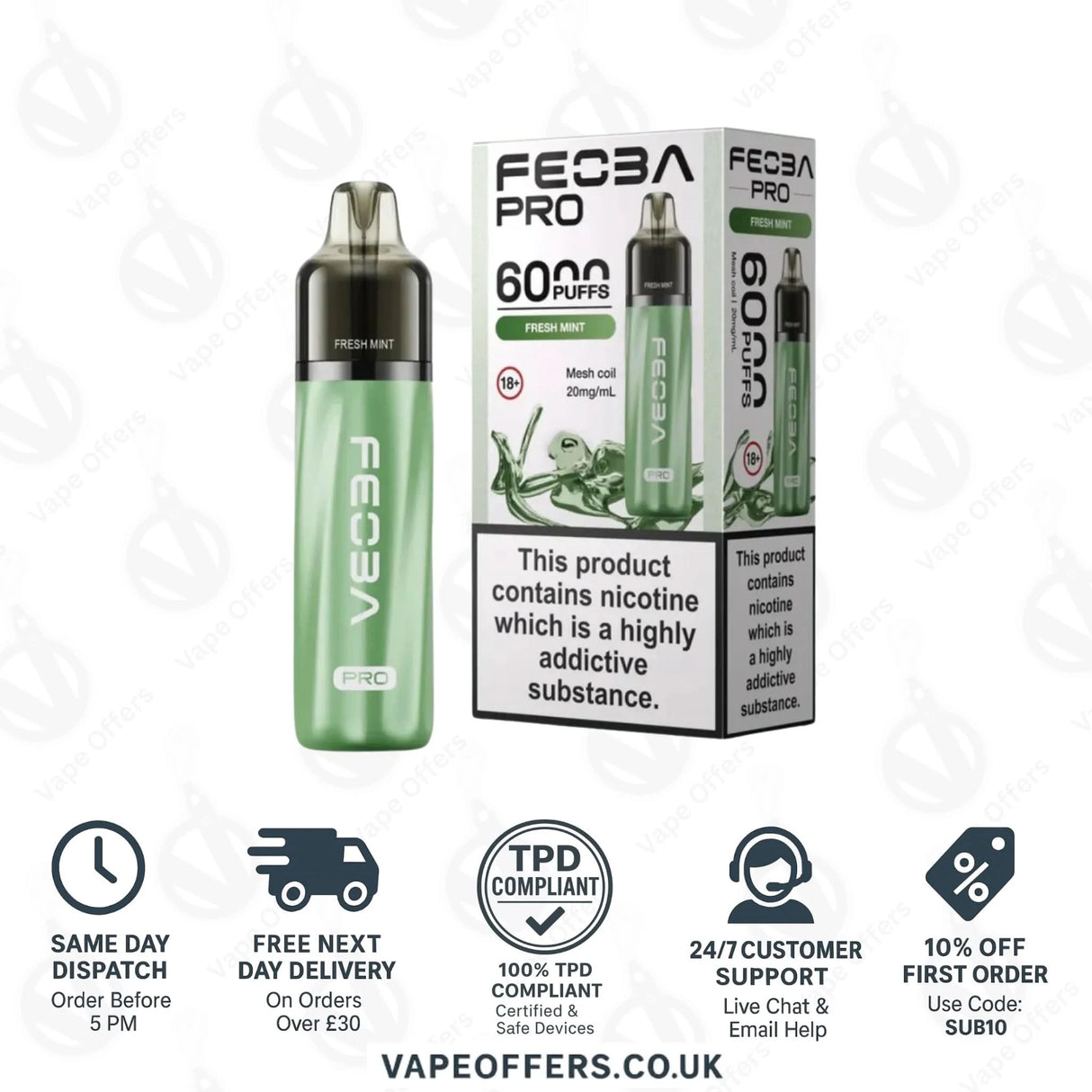 Fresh Mint Feoba Pro 6000 Puffs Prefilled Pod Kit