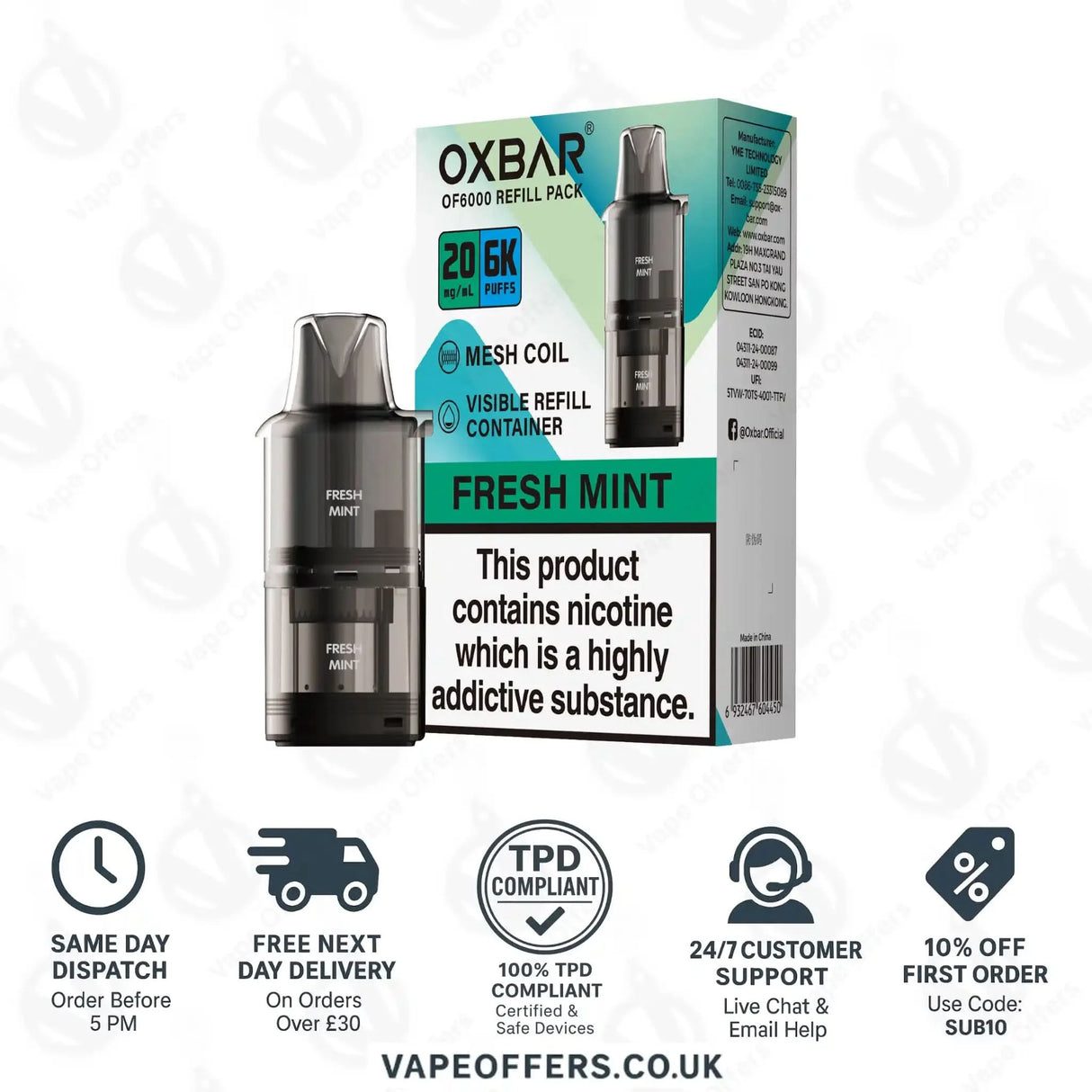 Fresh Mint OXBAR OF 6000 Prefilled Pod