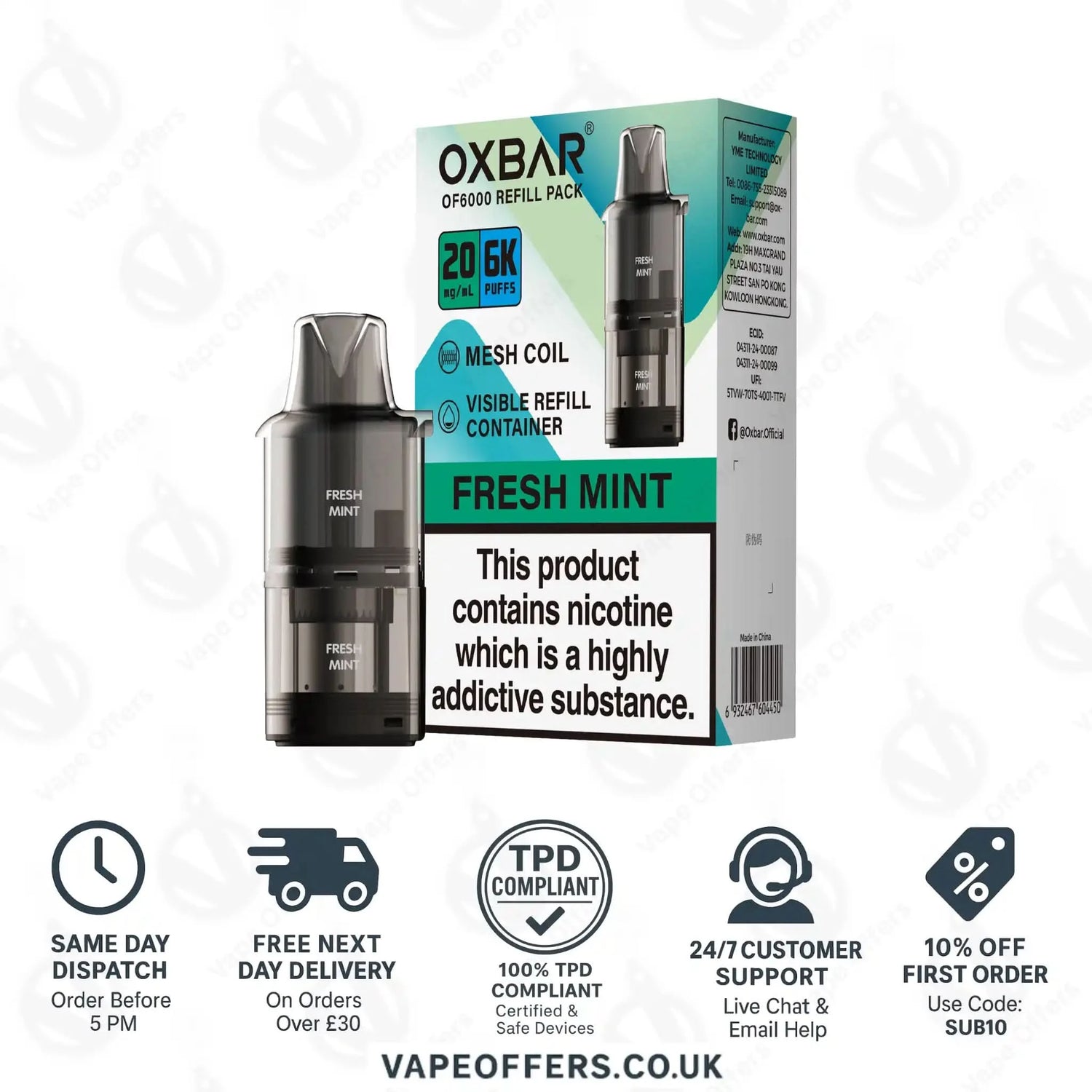 Fresh Mint OXBAR OF 6000 Prefilled Pod