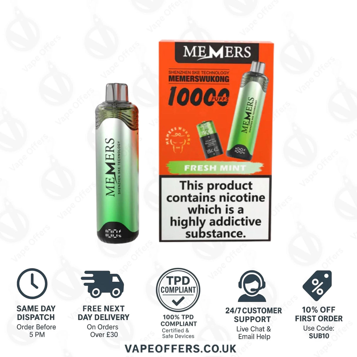 Fresh Mint SKE Memers WuKong V10K Puffs Vape Kit