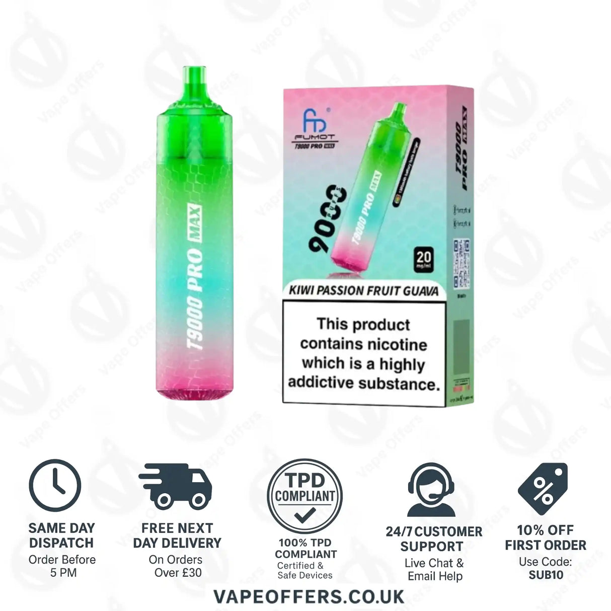 Fumot RandM T9000 Pro Max 9k Prefilled Pod Vape Kit Kiwi Passionfruit Guava