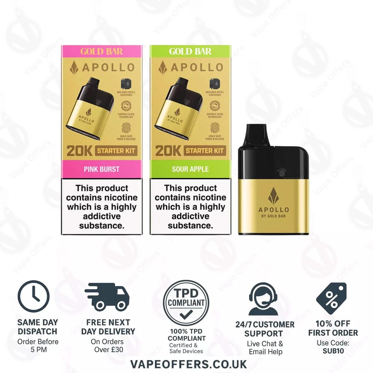 Gold Bar Apollo 20K Prefilled Pod Kit - Get 2 For 16