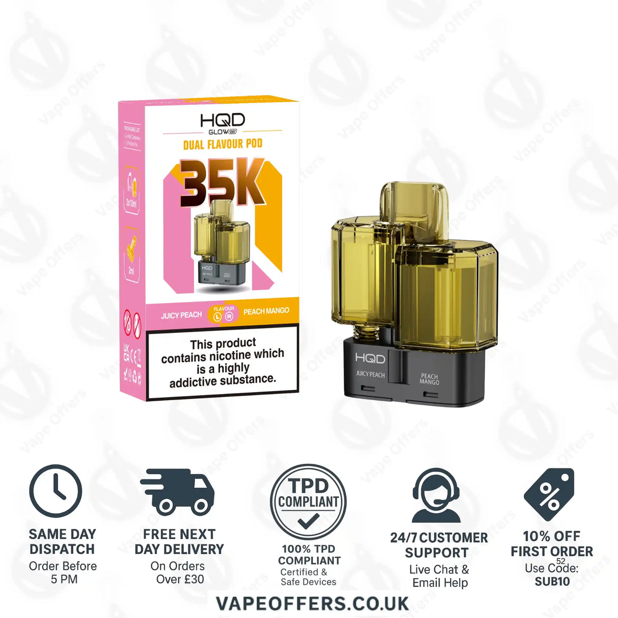 HQD Glow Air 35k Prefilled Refill Pods Juicy Peach & Peach Mango